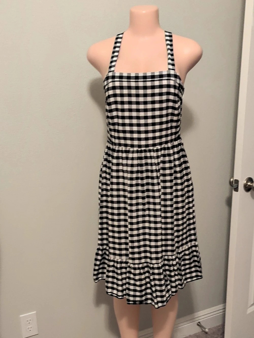 LOFT Gingham Knee Length Dress Black & White Size 2P